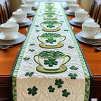 Green Teacups with Shamrocks Table Runner