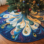 Peacock Feathers in Blue and Gold Christmas Tree Skirt