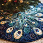 Teal Peacock Plumes Christmas Tree Skirt