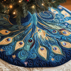 Blue Peacock Plumes with Snowflakes Christmas Tree Skirt
