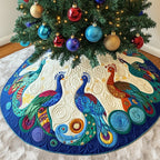 Vivid Peacocks on Teal Swirls Christmas Tree Skirt