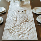 White Owl with a White Rose Table Runner