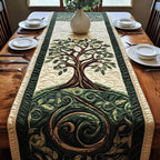 Tree of Life on Dark Green Swirls Table Runner