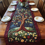 Tree of Life with Flowers on Dark Table Runner