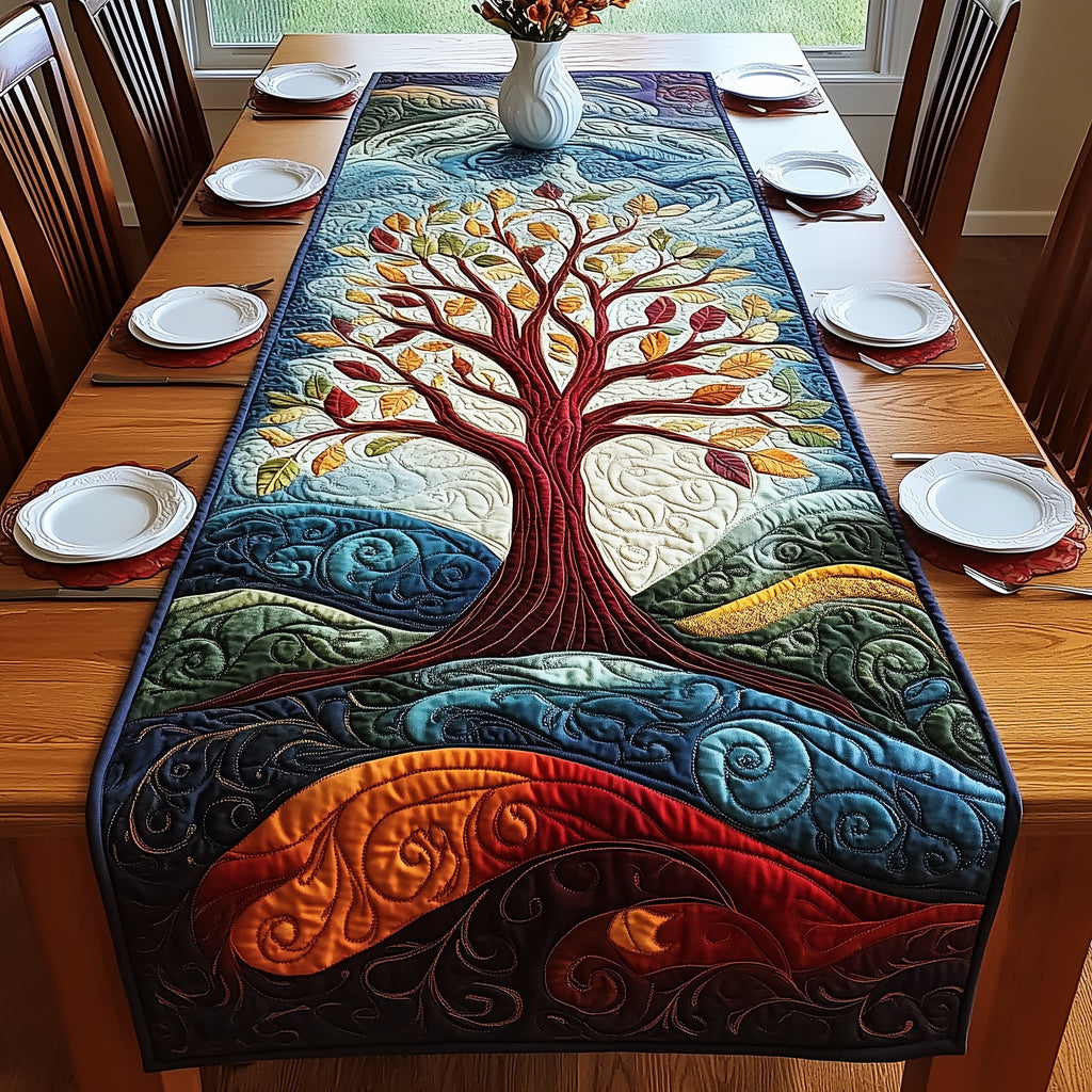 Tree with Four Season Swirls Table Runner