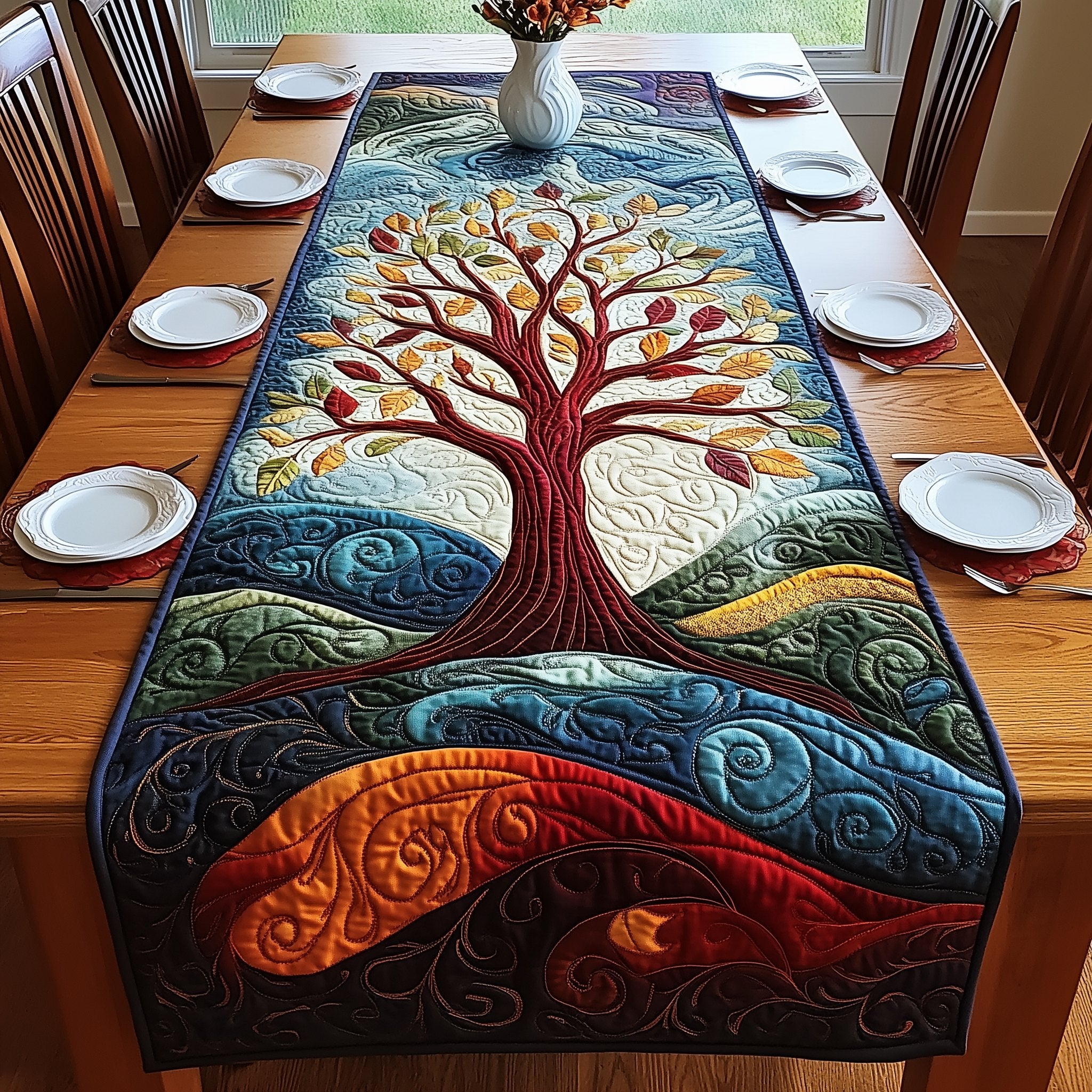 Tree with Four Season Swirls Table Runner