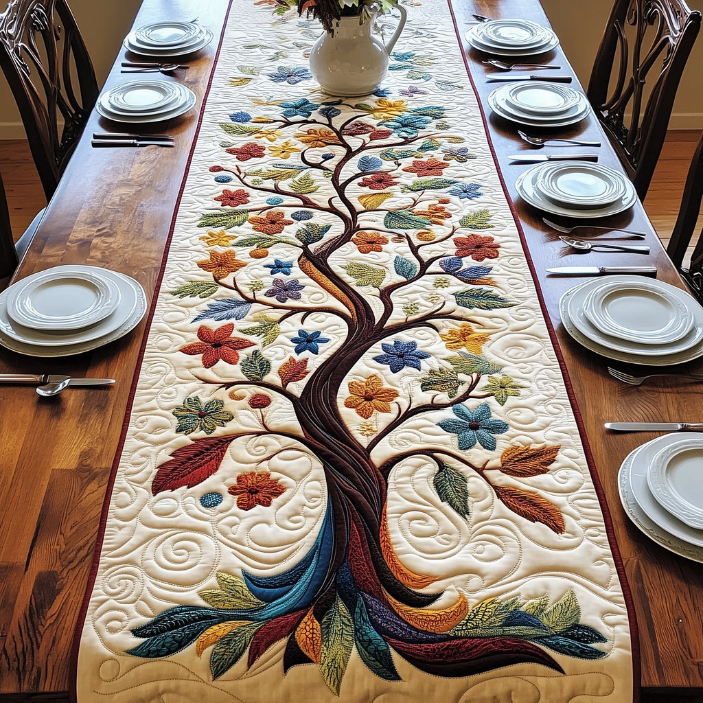 Tree with Colorful Autumn Leaves Table Runner