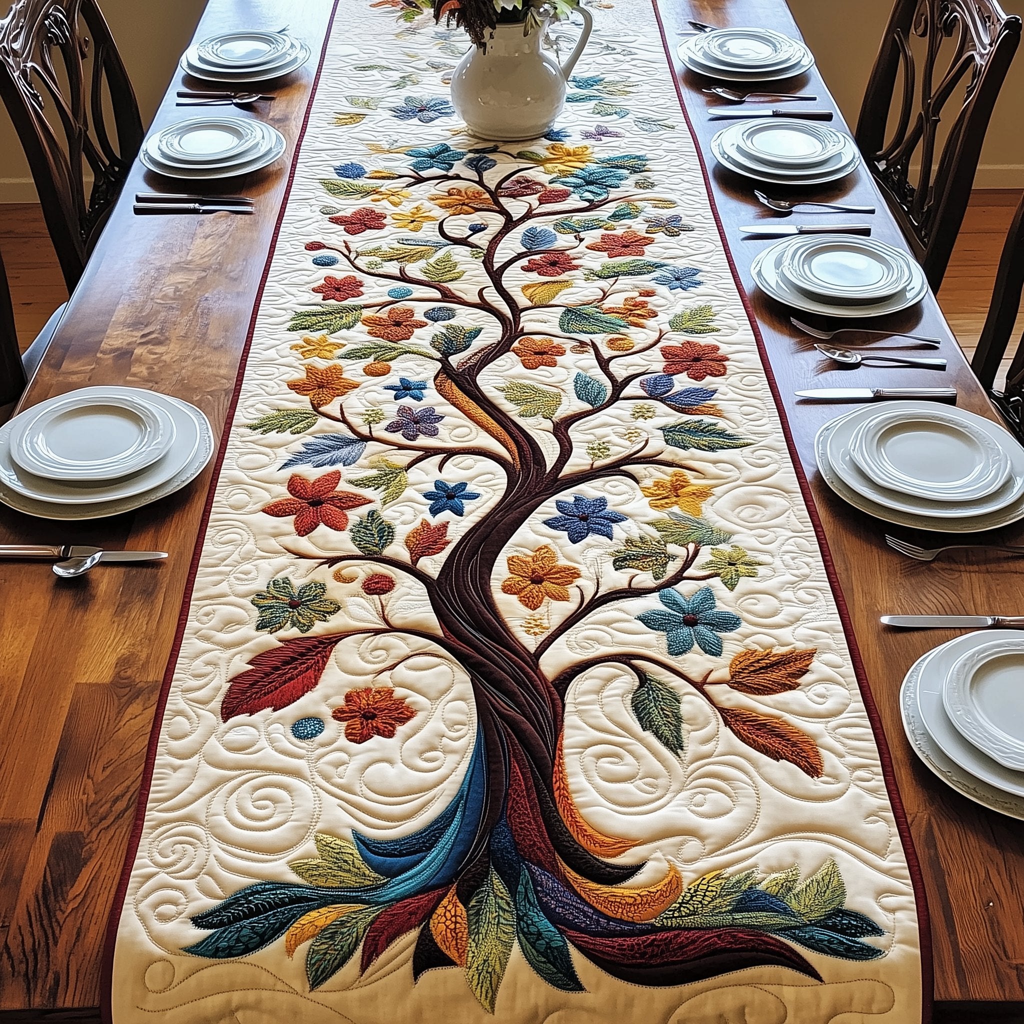 Tree with Colorful Autumn Leaves Table Runner