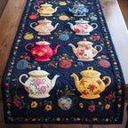 Floral Teapots on Navy Table Runner