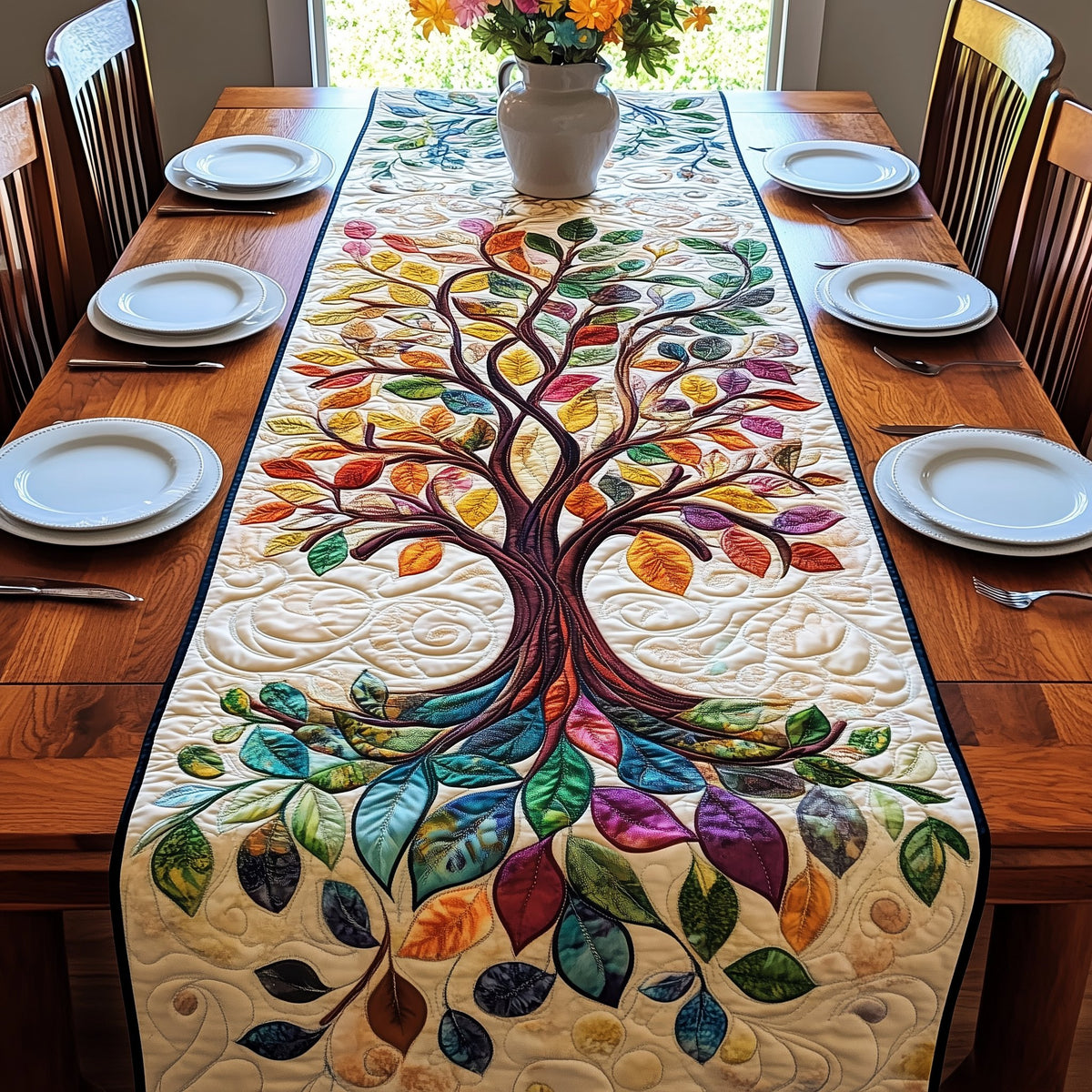 Tree with Rainbow Leaves Table Runner
