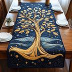 Golden Tree on a Starry Navy Table Runner
