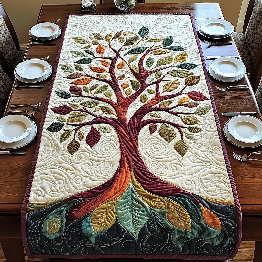 Tree with Autumn Leaves on Cream Table Runner
