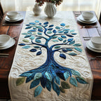 Blue Leaf Tree on Cream Table Runner