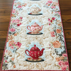 Pink and Red Teapots with Roses Table Runner