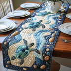 Turtles Among Pebbles and Waves Table Runner