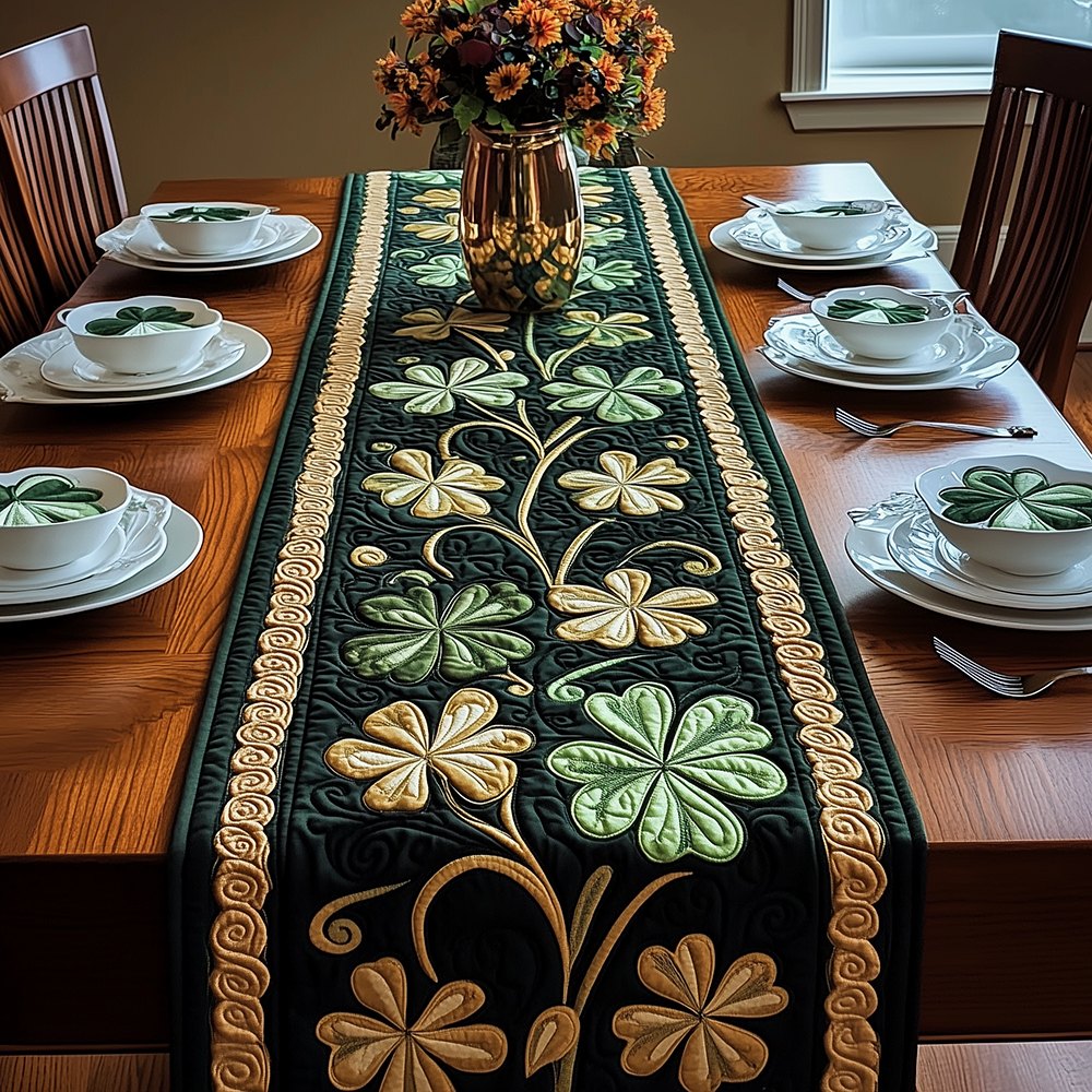 Pale Shamrocks on Dark Green Table Runner
