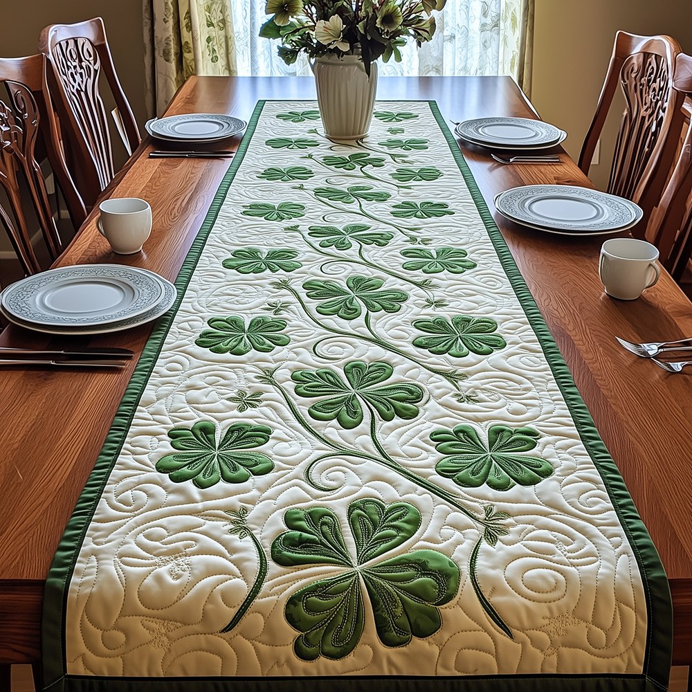Light Green Shamrocks on Cream Table Runner