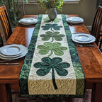 Dark Green Shamrocks on Cream Table Runner