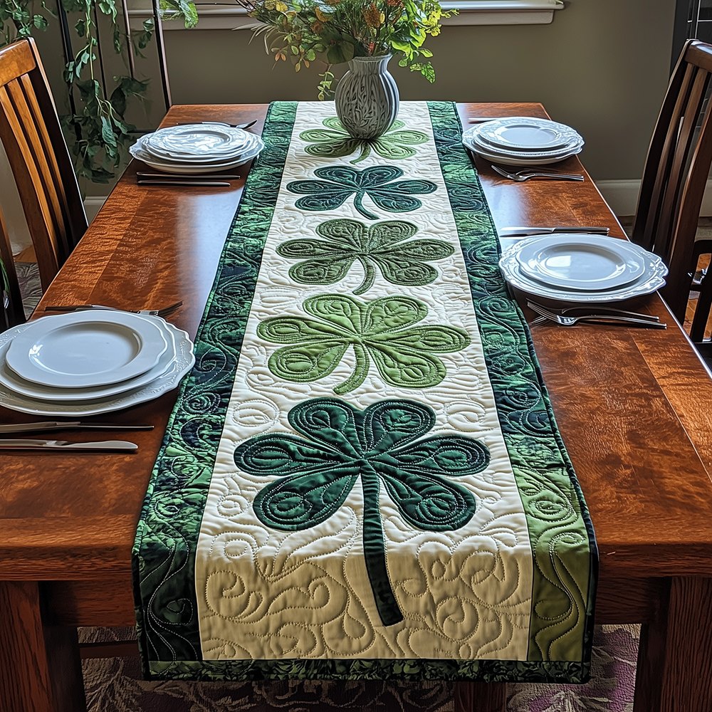 Dark Green Shamrocks on Cream Table Runner