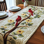 Cardinal on a Branch with Daisies Table Runner