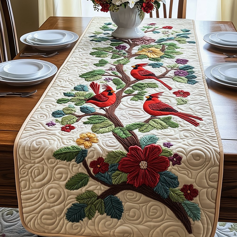Cardinal Pair in the Berry Tree Table Runner
