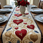 Red Hearts on Cream with Gold Scroll Table Runner