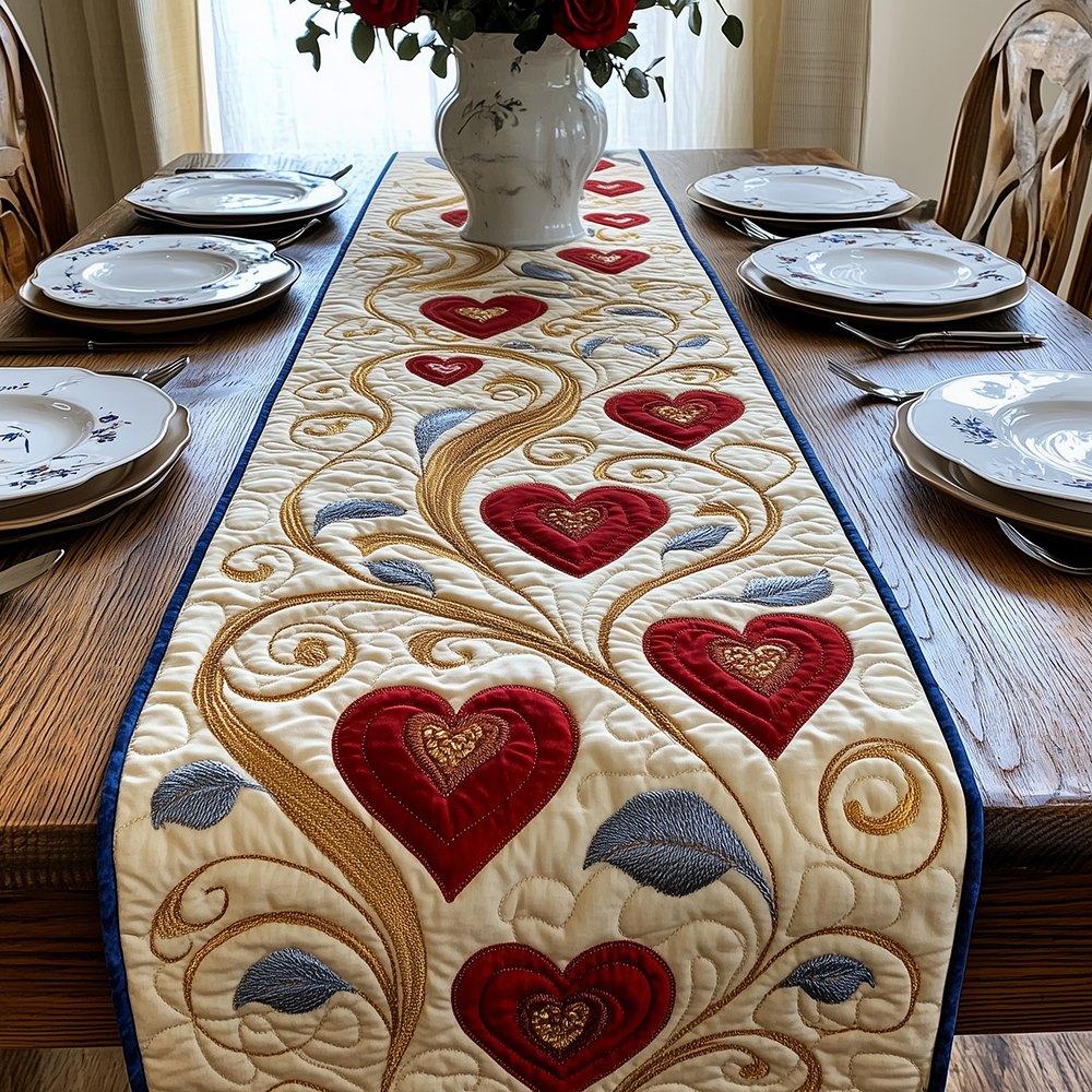 Red Heart Chain on Ivory Swirl Table Runner