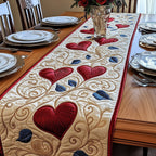 Red and Navy Hearts on Cream Table Runner