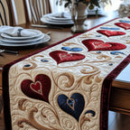 Ruby and Blue Hearts with Gold Vines Table Runner