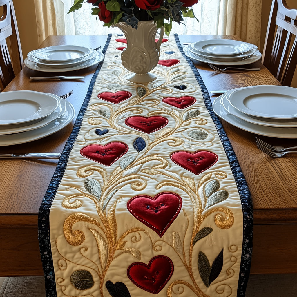 Red Hearts on Ivory with Navy Trim Table Runner