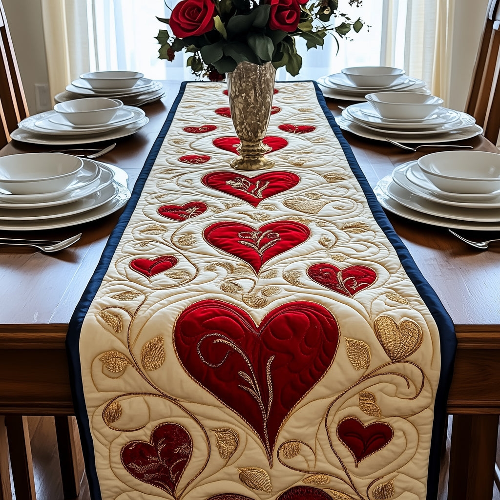 Crimson Heart Row on Cream Table Runner