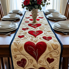 Crimson Heart Row on Cream Table Runner