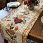 Red Heart with Golden Blossoms Table Runner