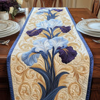 Purple and White Iris on Beige Table Runner