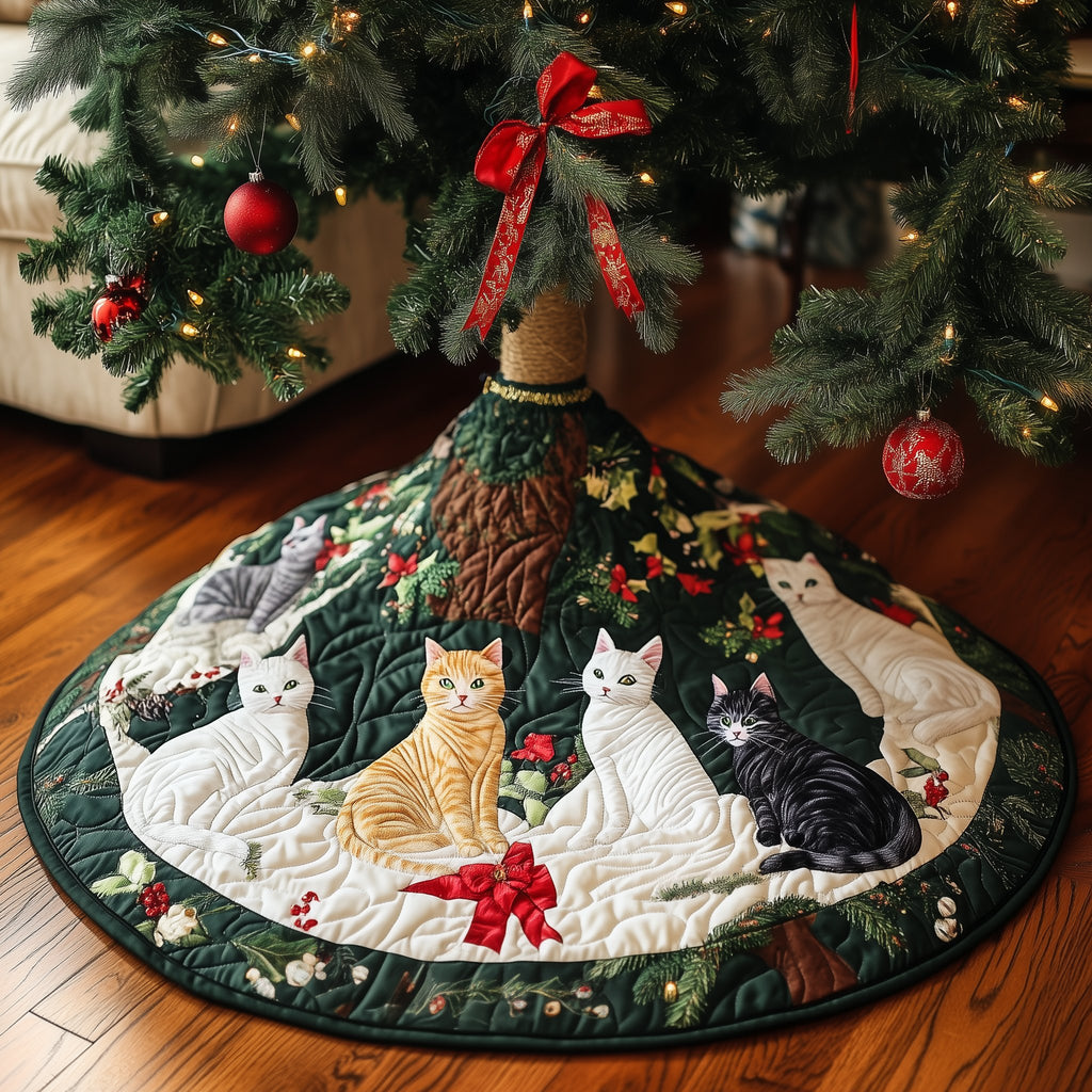 Cats Under the Pine Tree Christmas Tree Skirt