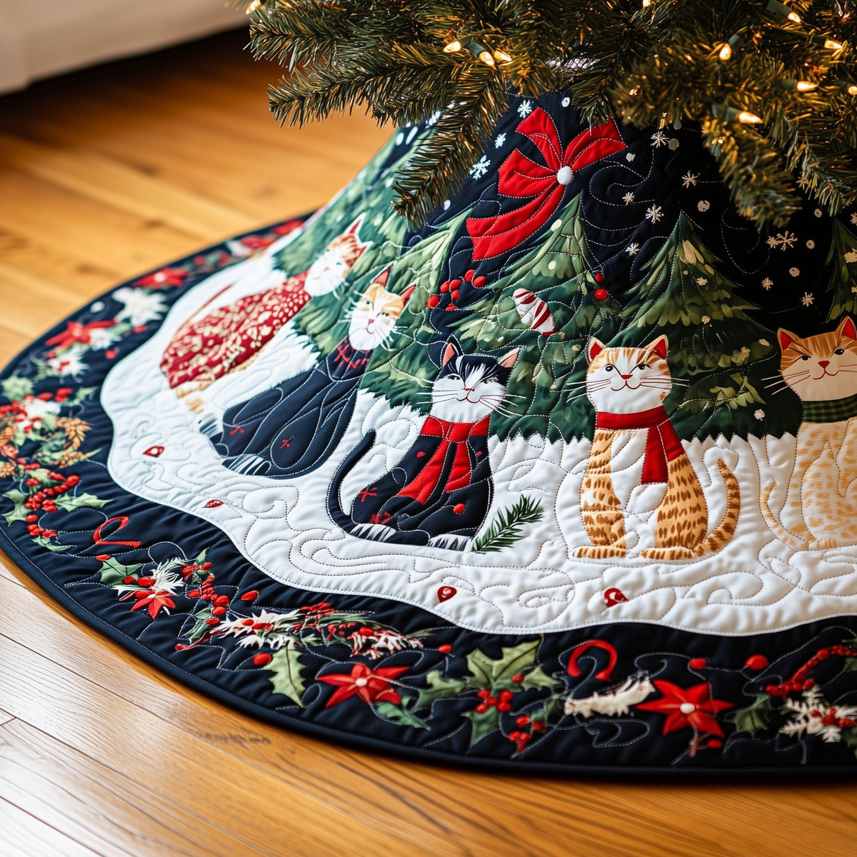 Scarf Cats on the Snow Ring Christmas Tree Skirt