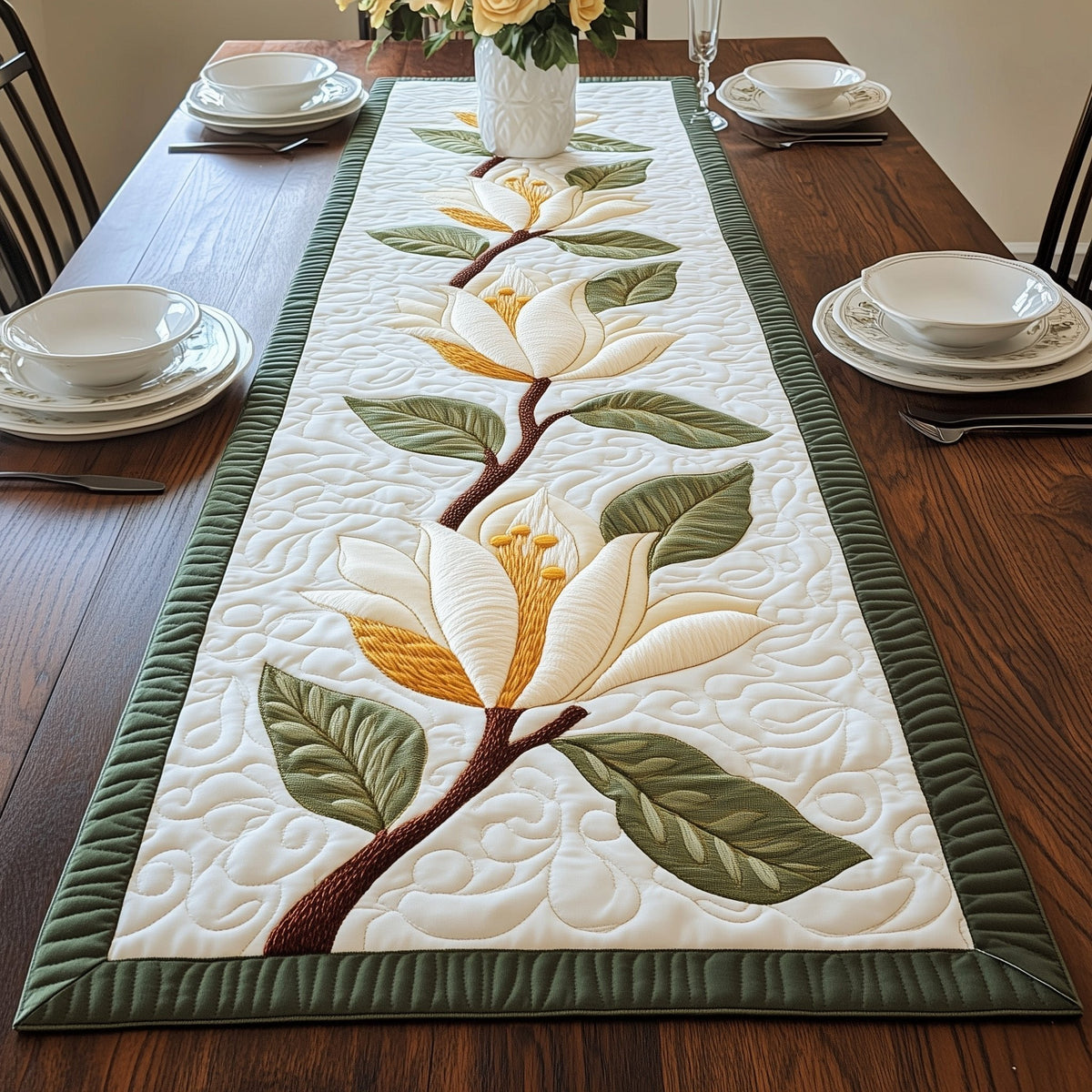 Magnolia Flower Table Runner