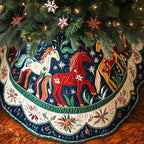 Folk Horses on a Starry Band Christmas Tree Skirt