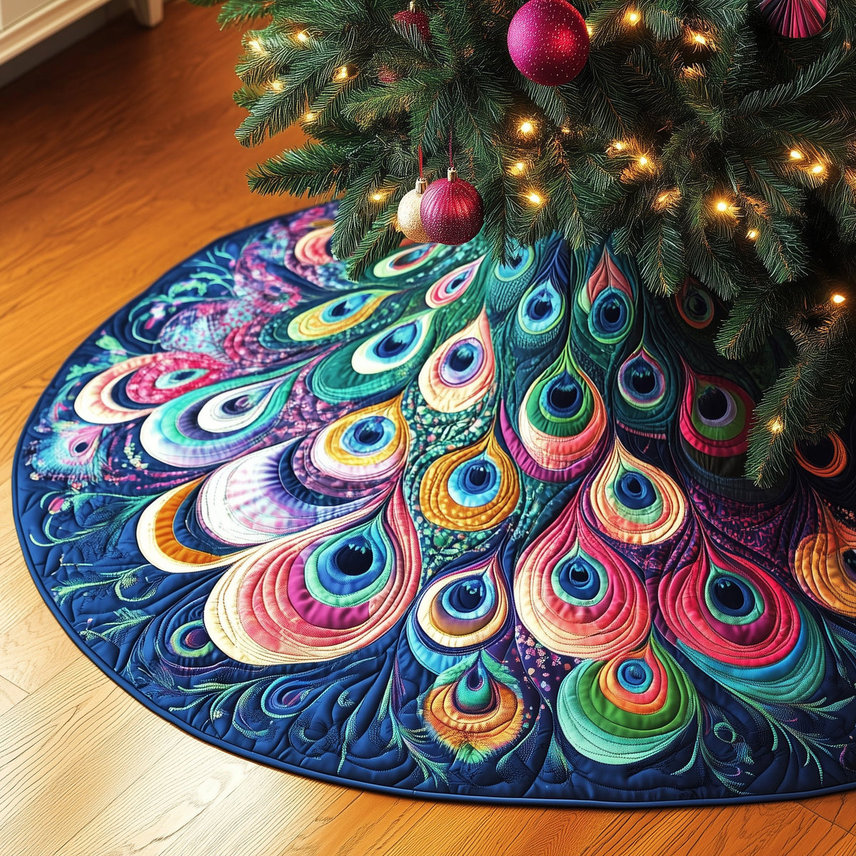 Jewel Peacock Spiral Christmas Tree Skirt