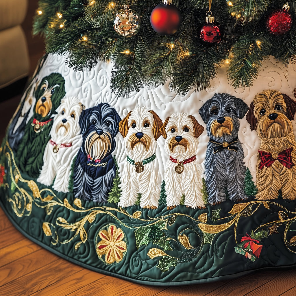 Schnauzer Five on Evergreen Christmas Tree Skirt