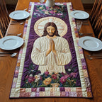 Jesus in Prayer with Purple Border Table Runner