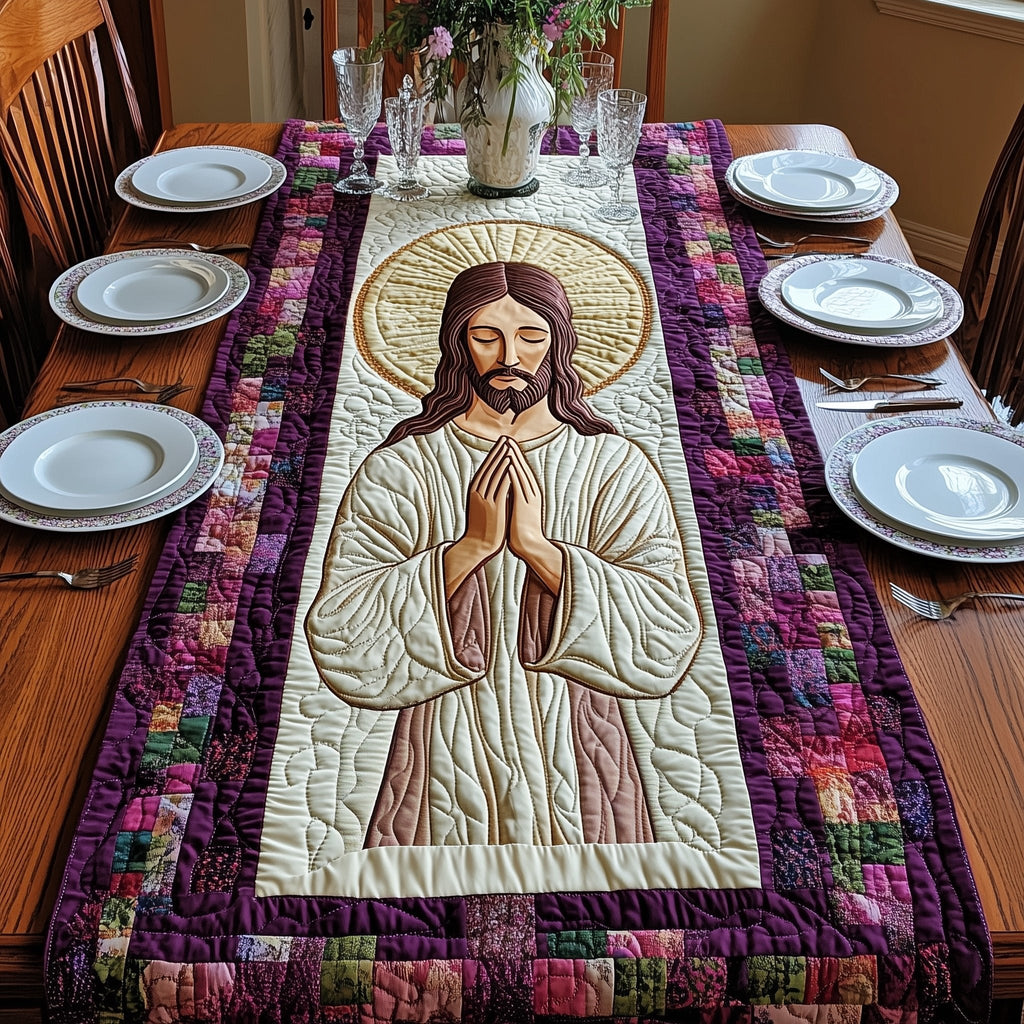 Jesus with Golden Halo Praying Table Runner