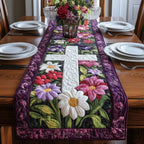 White Cross with Daisies and Blossoms Table Runner