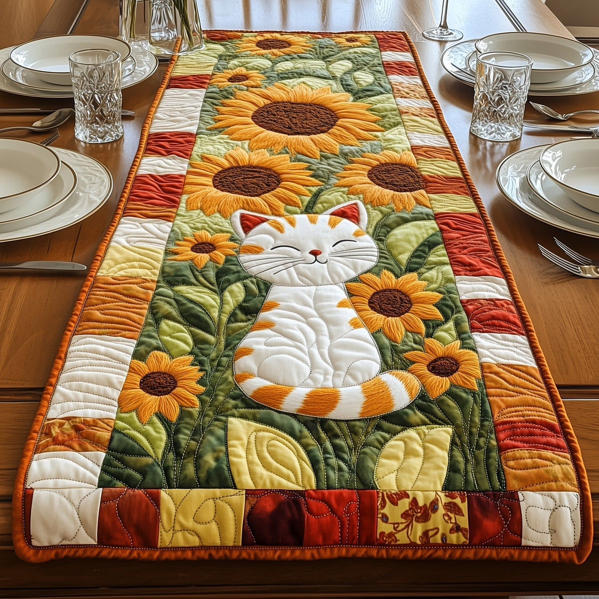 Soft Paws in Golden Blooms Table Runner