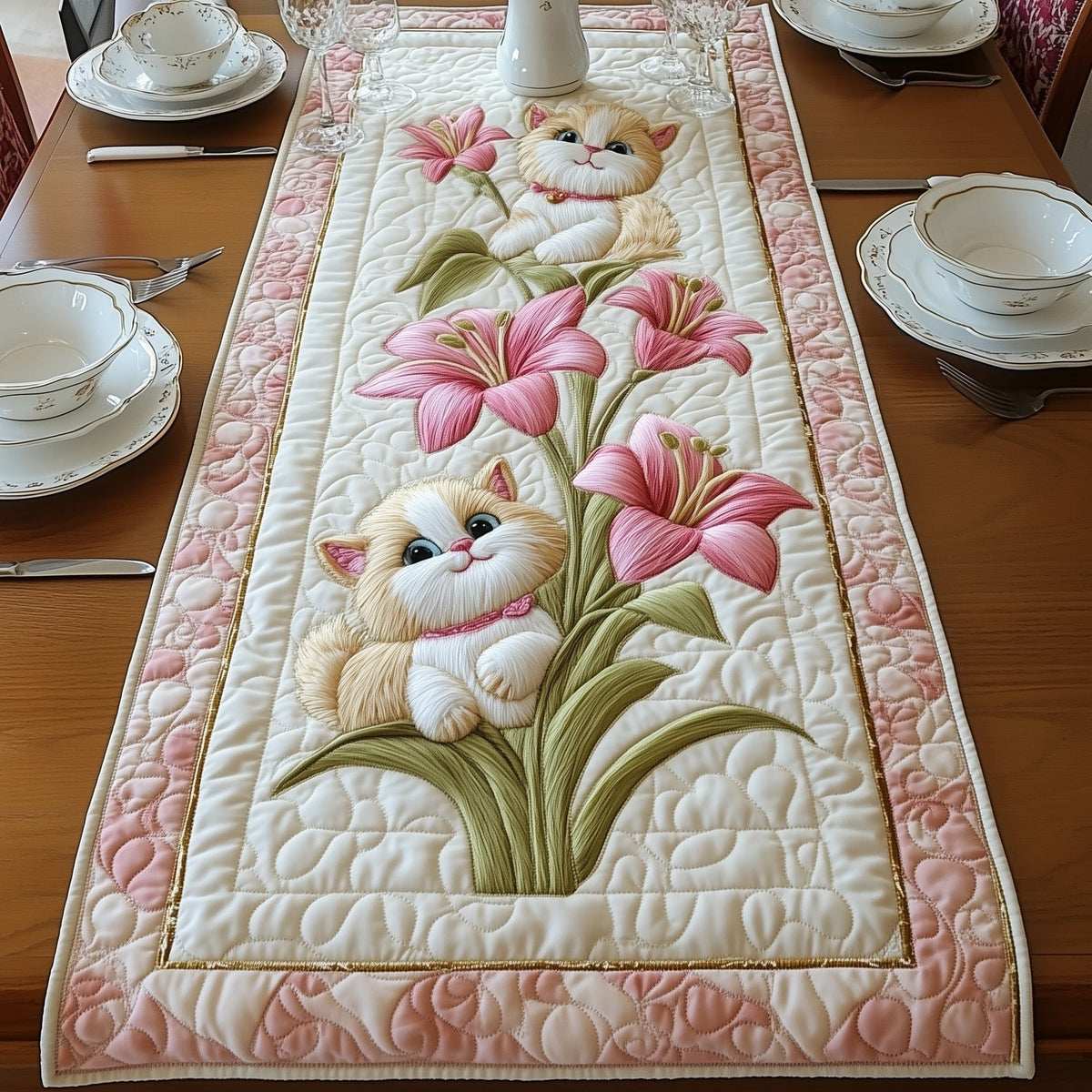 Cat Among Lilies Table Runner