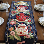 Red and Cream Teapots with Flowers Table Runner