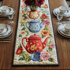 Red Teapot with Bold Blooms Table Runner