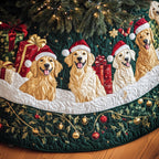 Goldens in Santa Hats with Gifts Christmas Tree Skirt