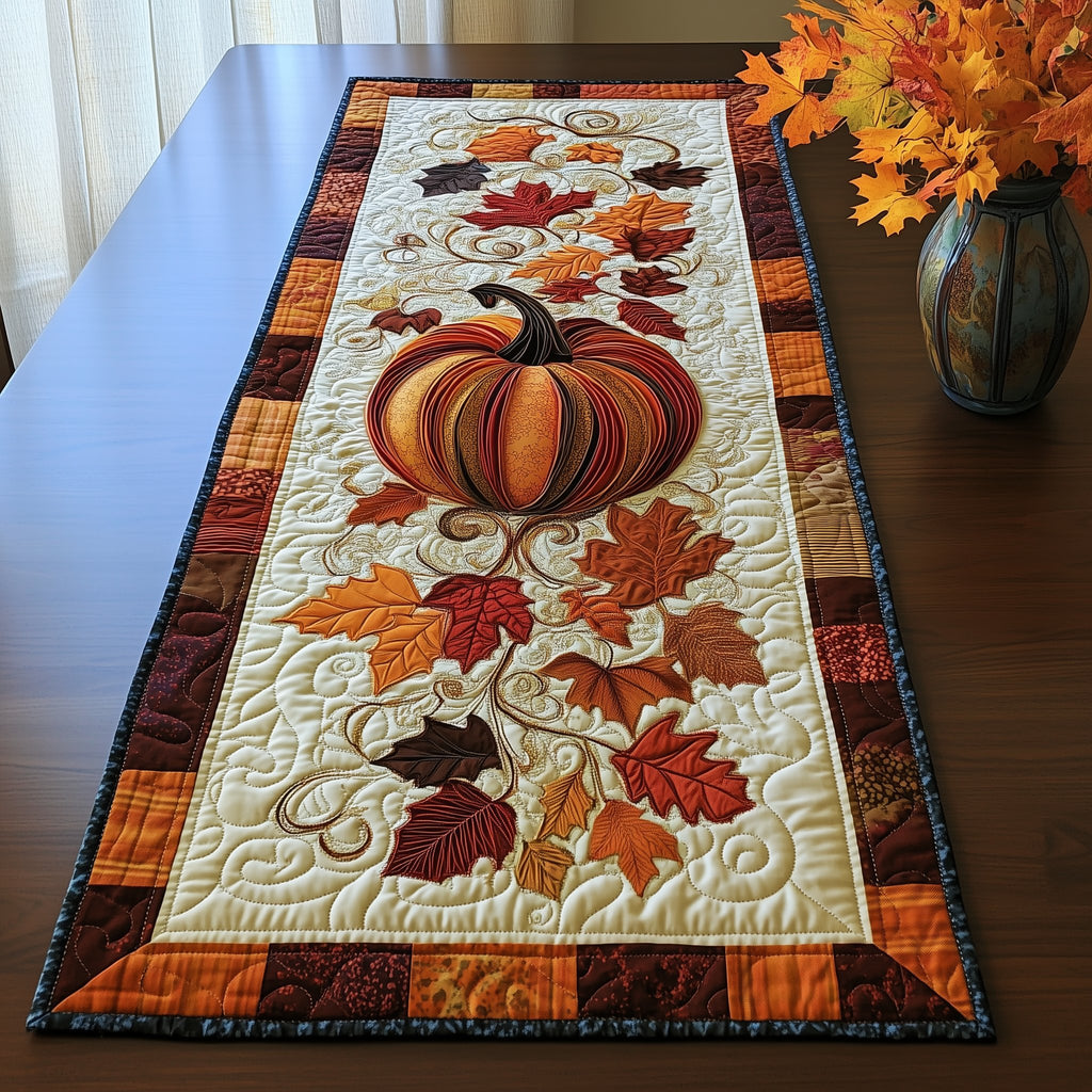 Round Pumpkin with Maple Leaves Table Runner