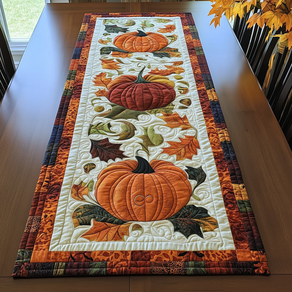 Pumpkin Pair with Oak Leaves Table Runner